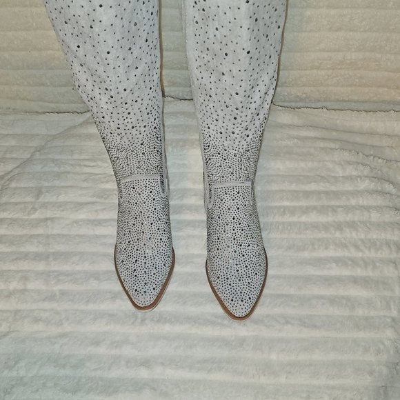 Wild Ones Glamour Cowboy Rhinestone Cowgirl Boots Tuck Zipper Plus Silver Gray - Picture 12 of 13